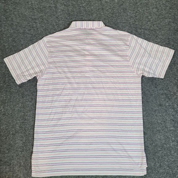 Vtg Peter Millar Mens Golf Polo Shirt Size M Pink Purple Striped Short Sleeve - Picture 2 of 9